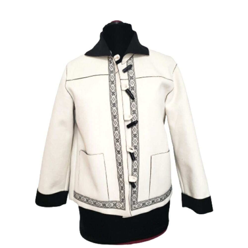 Suede Ivory and Black Toggle Front Closure Jacket 8 Petite by Alfred Dunner 8P